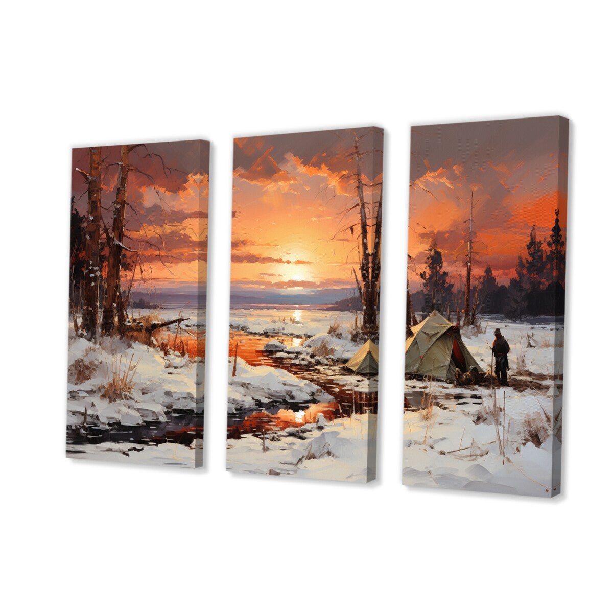 Designart "Campingtravel Winters Whisper II" Winter Landscape Canvas Wall Art Set