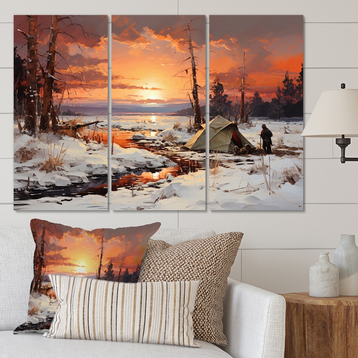 Designart "Campingtravel Winters Whisper II" Winter Landscape Canvas Wall Art Set