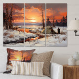Designart "Campingtravel Winters Whisper II" Winter Landscape Canvas Wall Art Set
