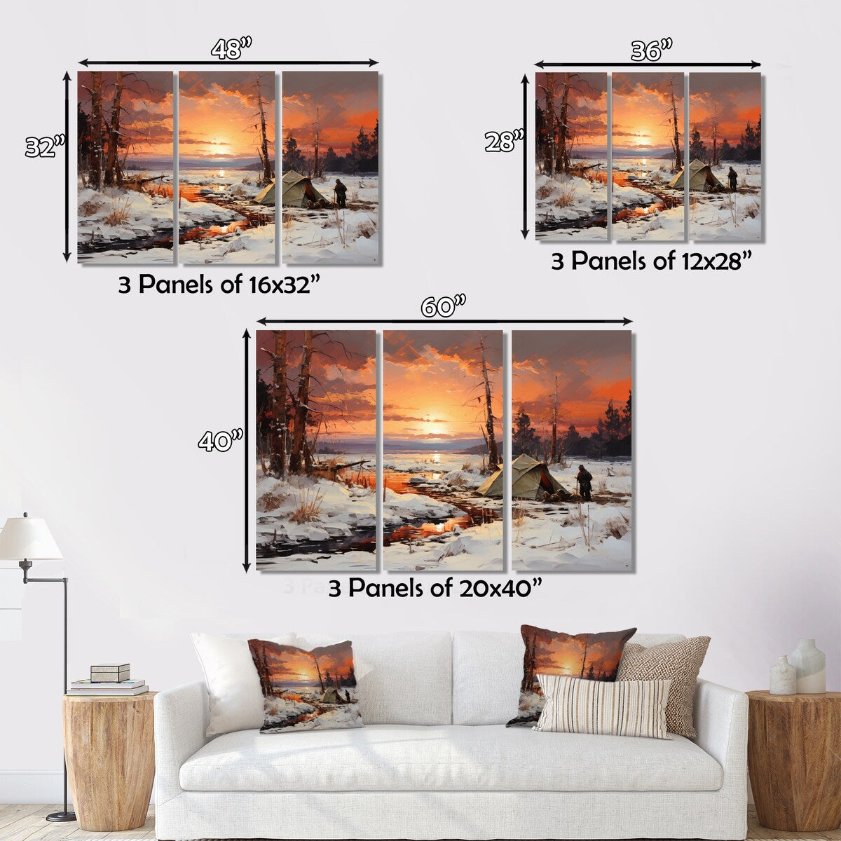 Designart "Campingtravel Winters Whisper II" Winter Landscape Canvas Wall Art Set