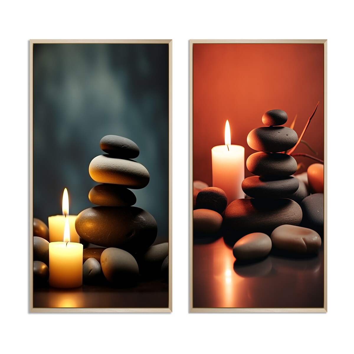 Designart "Candle Flame Zen Stone Cairn Sculpture Balance III" Spiritual Stone Wall Art Décor For Living Room Decor