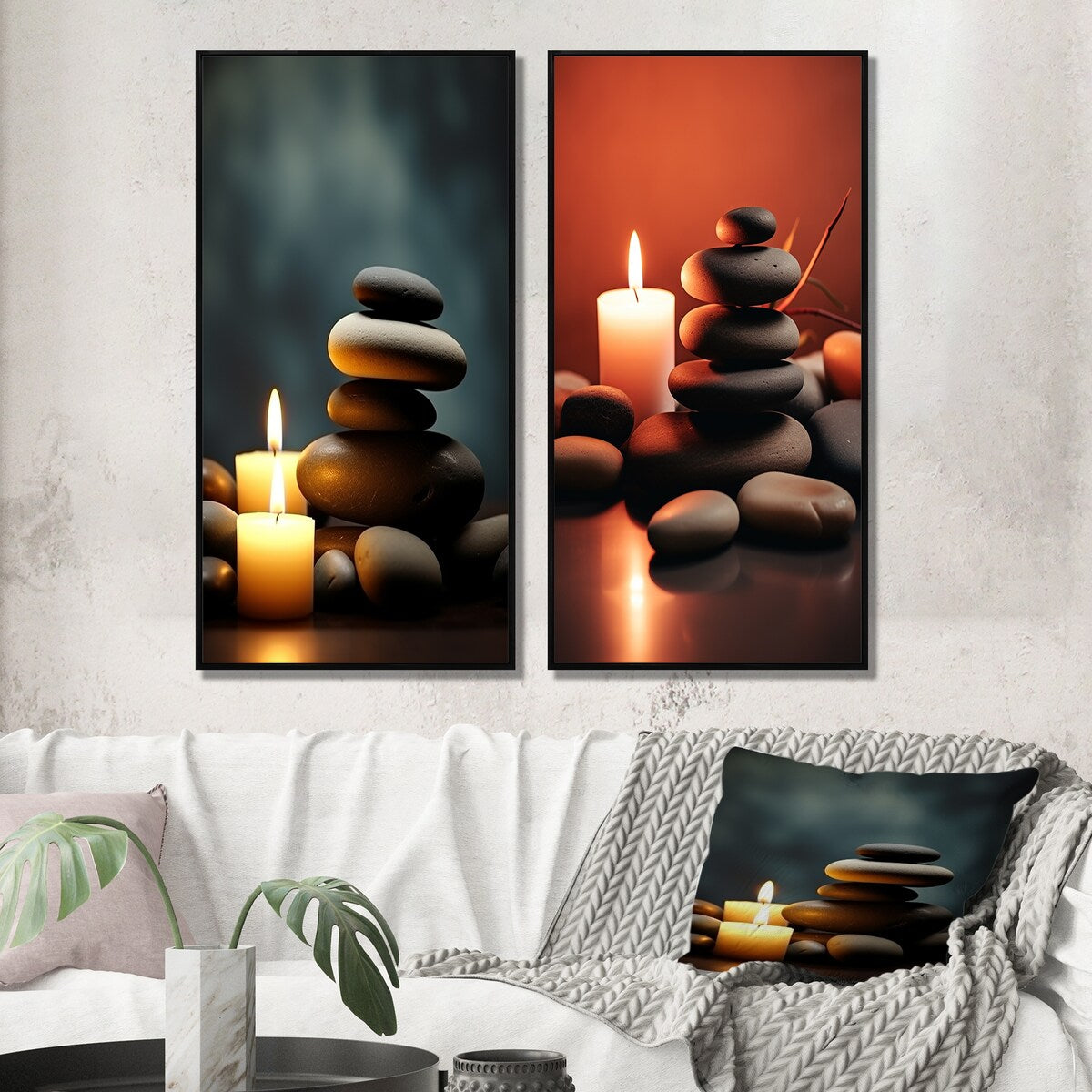 Designart "Candle Flame Zen Stone Cairn Sculpture Balance III" Spiritual Stone Wall Art Décor For Living Room Decor