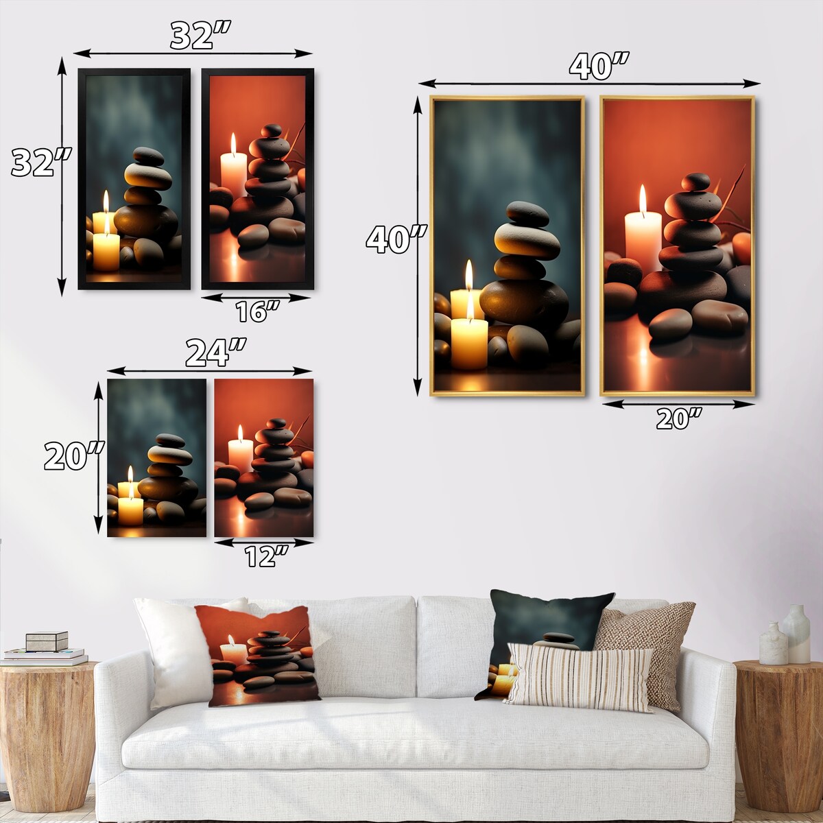 Designart "Candle Flame Zen Stone Cairn Sculpture Balance III" Spiritual Stone Wall Art Décor For Living Room Decor