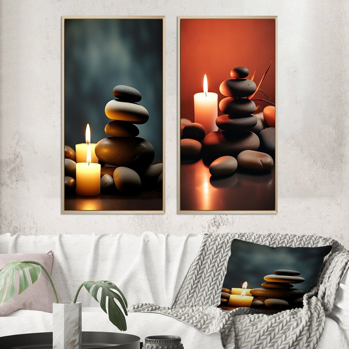 Designart "Candle Flame Zen Stone Cairn Sculpture Balance III" Spiritual Stone Wall Art Décor For Living Room Decor
