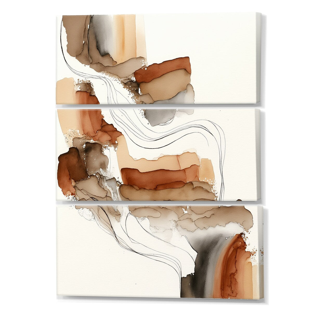 Designart "Canyon Ridge Explorations III" Abstract Liquid Ink Canvas Art Print - 3 Panels