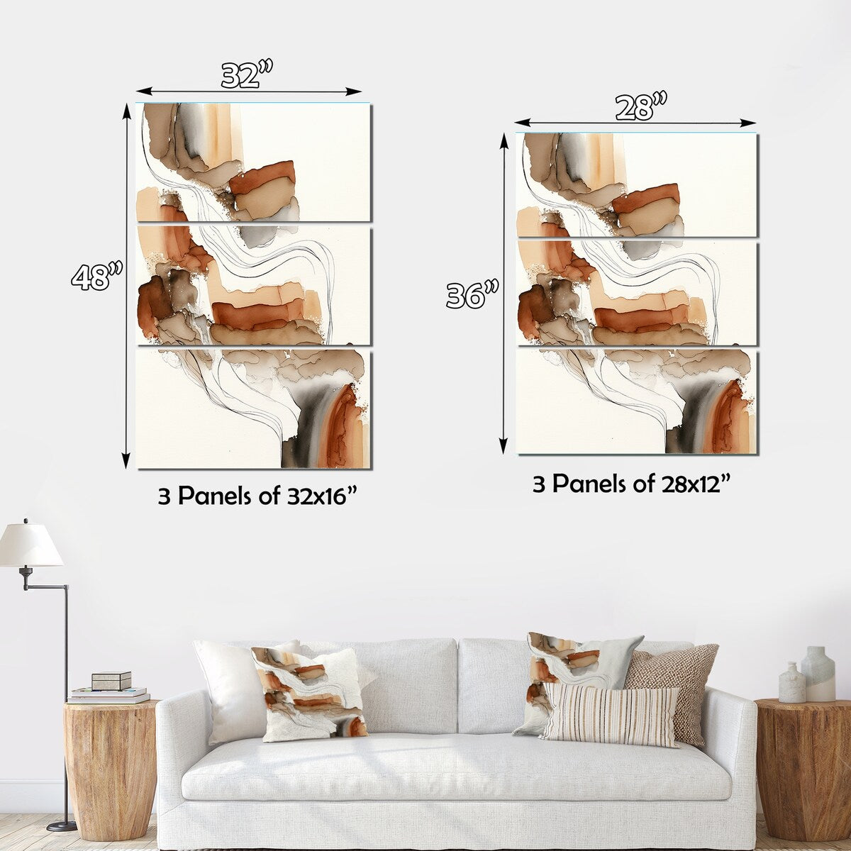 Designart "Canyon Ridge Explorations III" Abstract Liquid Ink Canvas Art Print - 3 Panels