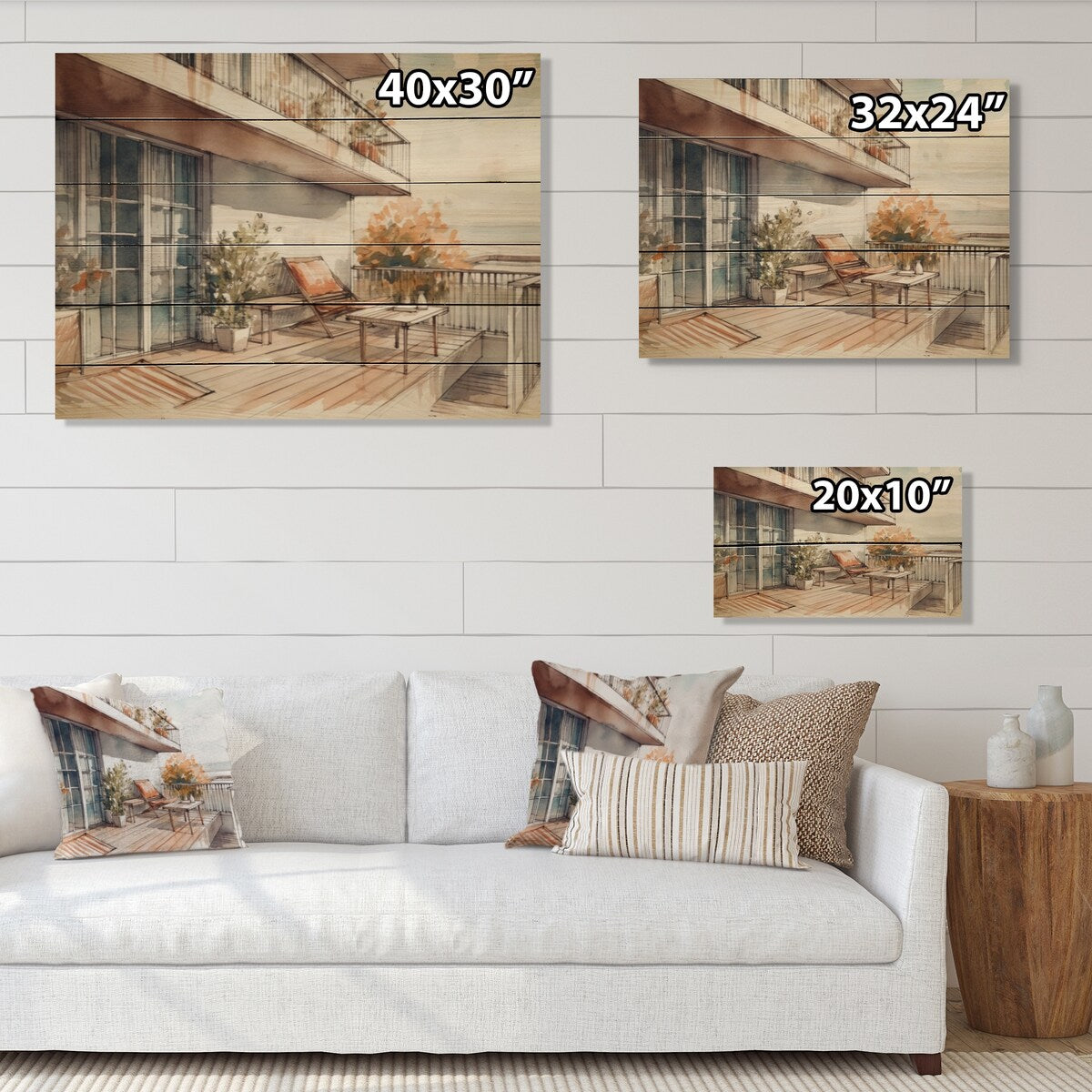 Designart "Capturing The Bliss Of A Summer Terrace II" City Art Deco Print on Natural Pine Wood