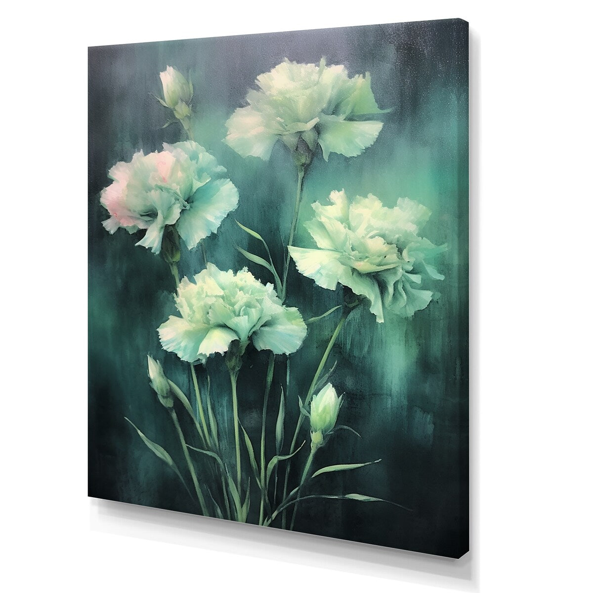 Designart "Carnations Green Emerald Ink" Carnations Wall Art