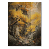 Designart "Cascading Japenese Tree" Landscape Forest Print on Natural Pine Wood