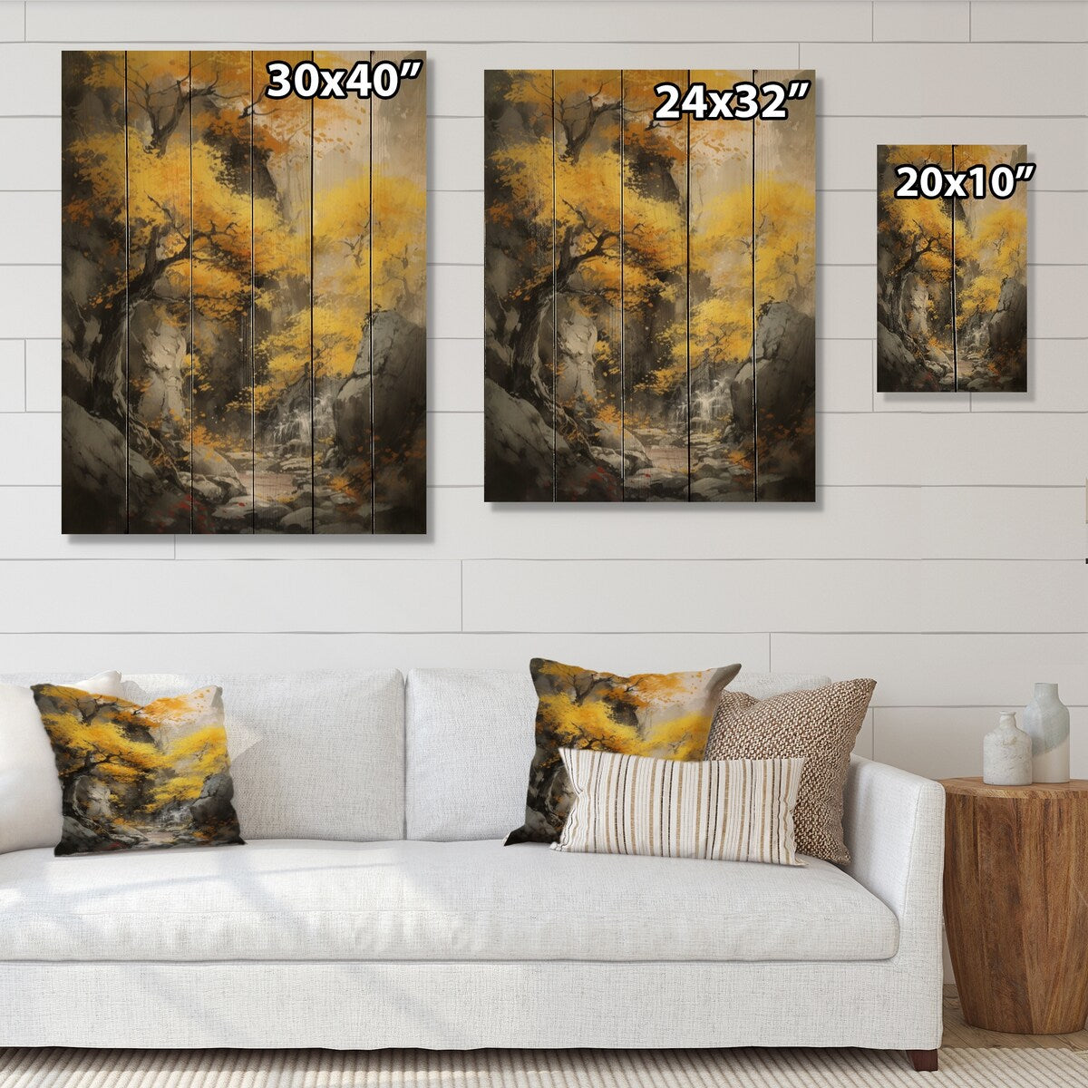 Designart "Cascading Japenese Tree" Landscape Forest Print on Natural Pine Wood