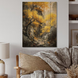 Designart "Cascading Japenese Tree" Landscape Forest Print on Natural Pine Wood