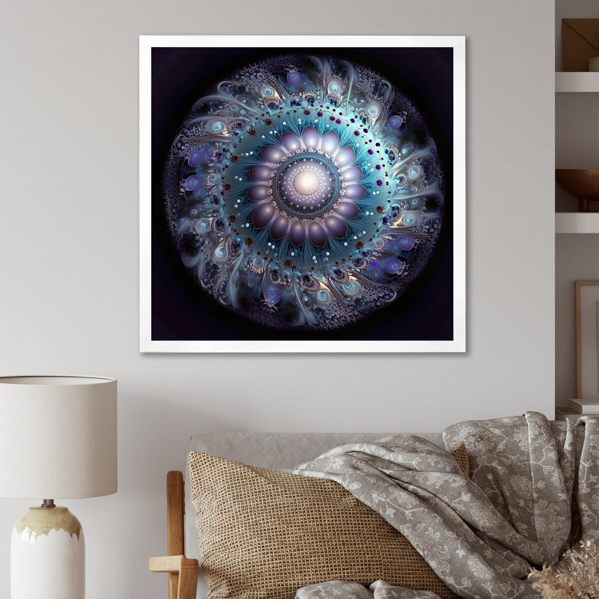 Designart "Celestial Mandala In Mysterious Purple & Blue" Boho Mandala Framed Canvas Wall Art