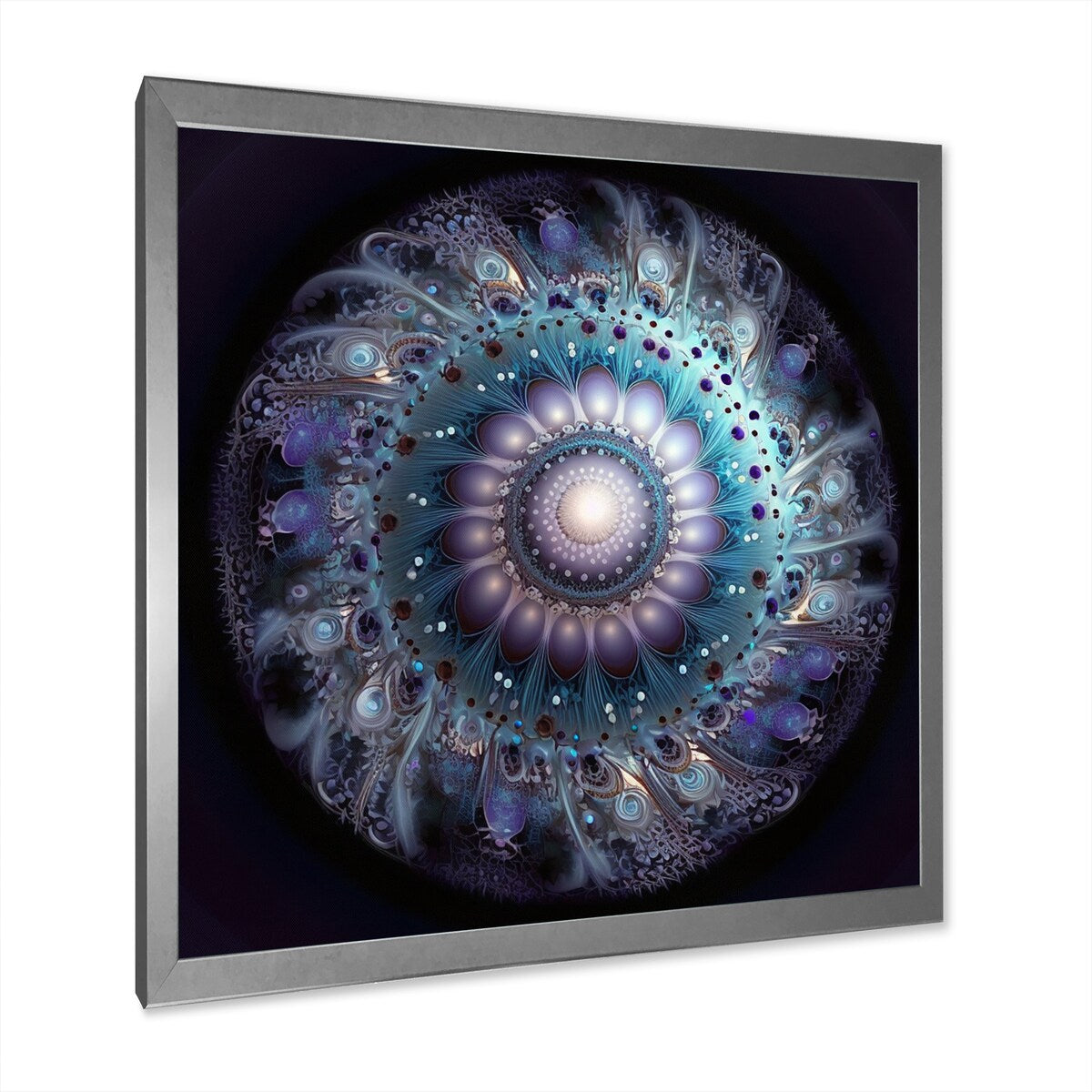 Designart "Celestial Mandala In Mysterious Purple & Blue" Boho Mandala Framed Canvas Wall Art