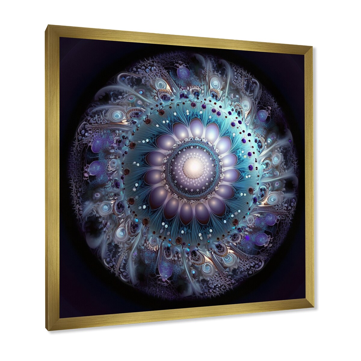 Designart "Celestial Mandala In Mysterious Purple & Blue" Boho Mandala Framed Canvas Wall Art