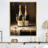 Designart "Cellars Silence Champagne Bottle I" Champagne Framed Canvas Art Print