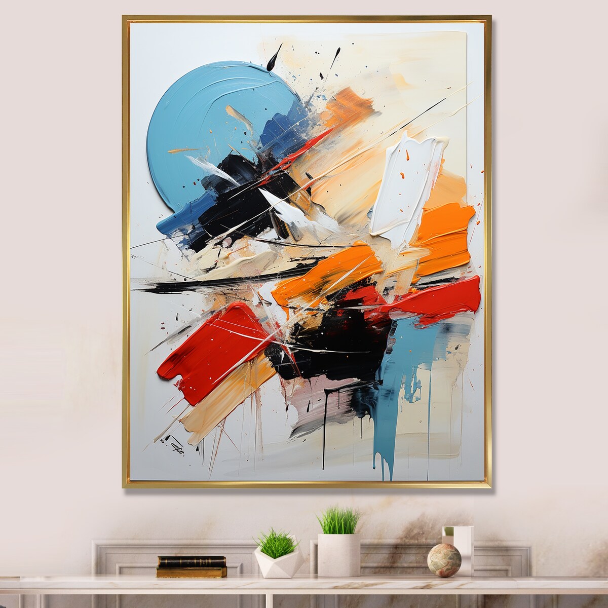 Designart "Cerulean Passenger Of Fragile Wisdom Abstract" Abstract Painting Framed Wall Art Prints