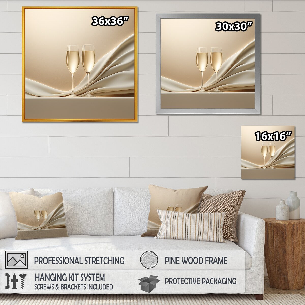 Designart "Champagne Toast Of Tranquility " Champagne Framed Wall Art Living Room