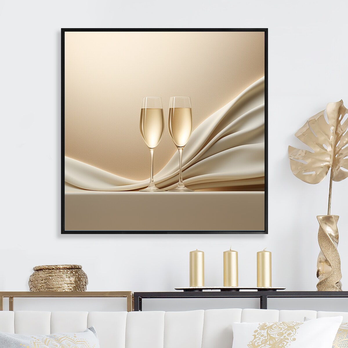 Designart "Champagne Toast Of Tranquility " Champagne Framed Wall Art Living Room