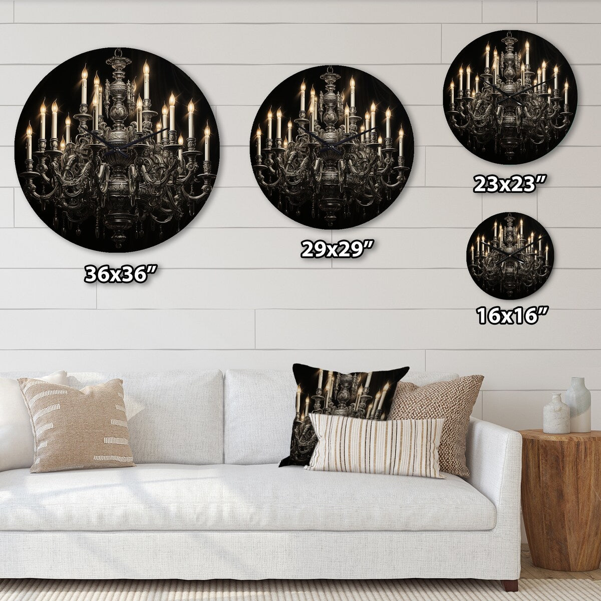 Designart "Chandelier Elegant Monochrome Pointillism II" Chandelier Oversized Wall Clock