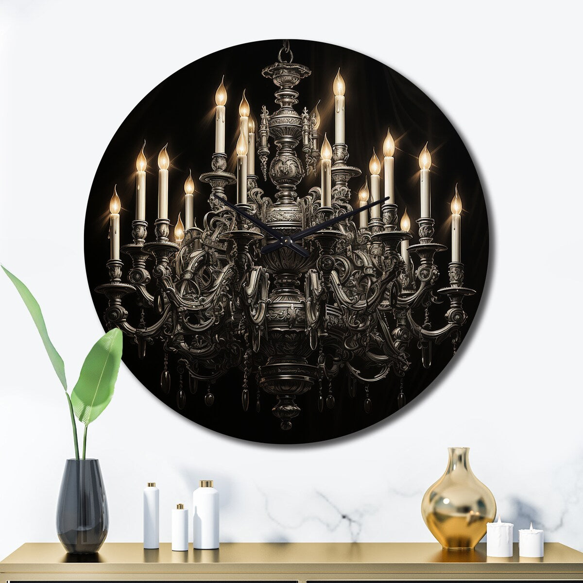 Designart "Chandelier Elegant Monochrome Pointillism II" Chandelier Oversized Wall Clock