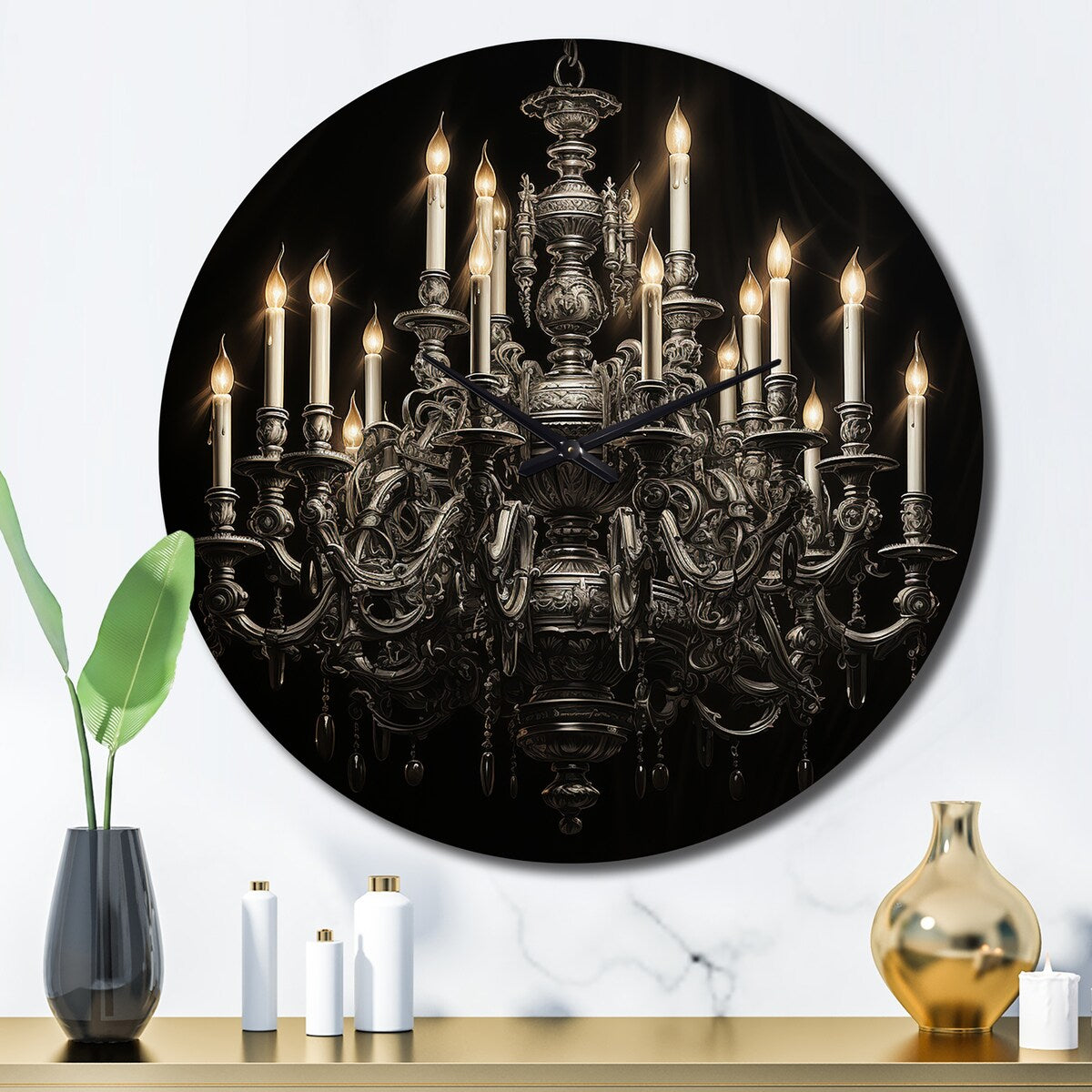 Designart "Chandelier Elegant Monochrome Pointillism II" Chandelier Oversized Wall Clock