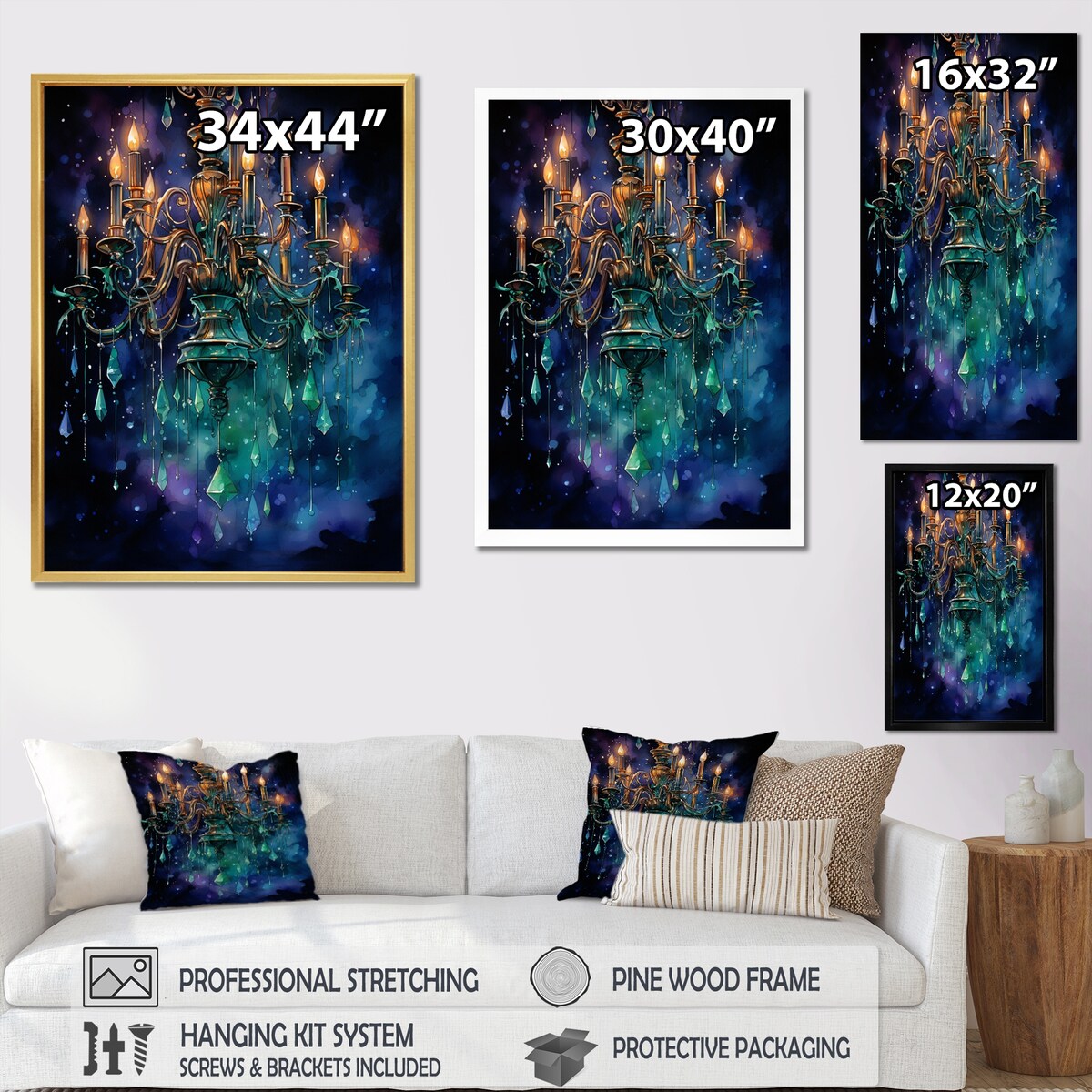 Designart "Chandelier Majestic Glow Pointillism" Chandelier Framed Canvas Art Print