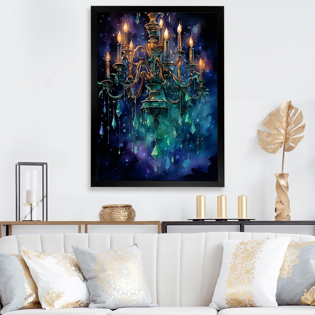 Designart "Chandelier Majestic Glow Pointillism" Chandelier Framed Canvas Art Print