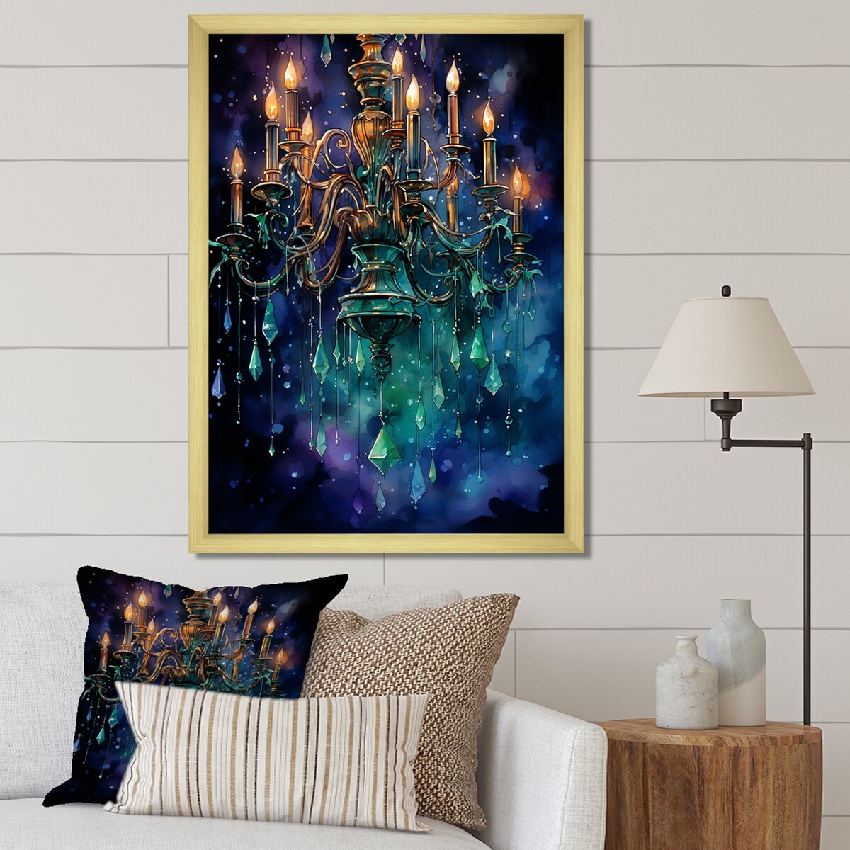 Designart "Chandelier Majestic Glow Pointillism" Chandelier Framed Canvas Art Print