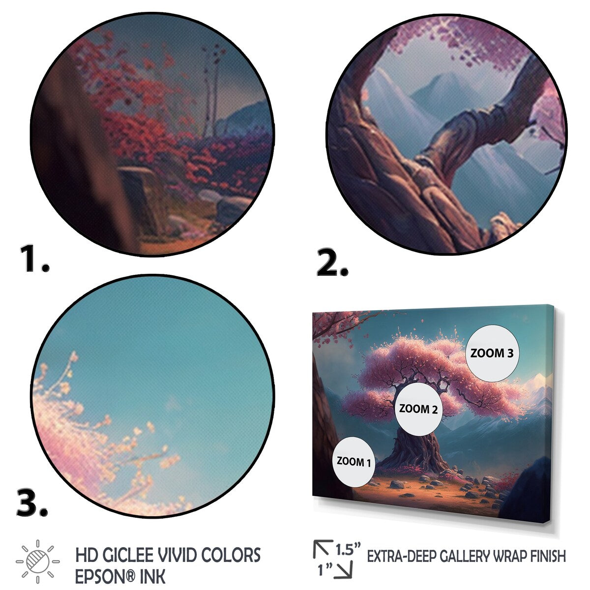 Designart "Cherry Blossums Forest III" Tree Cherry Blossom Canvas Art Print - 3 Panels