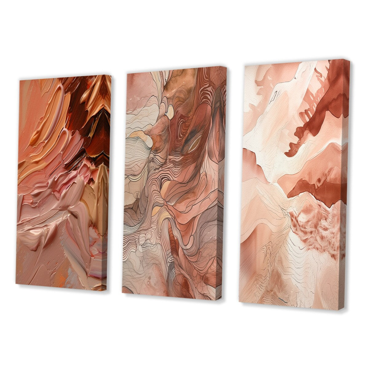 Designart "Chocolate Bliss Abstract Painting" Abstract Painting Wall Art Modern Canvas Set Of 3 For Living Room Decor