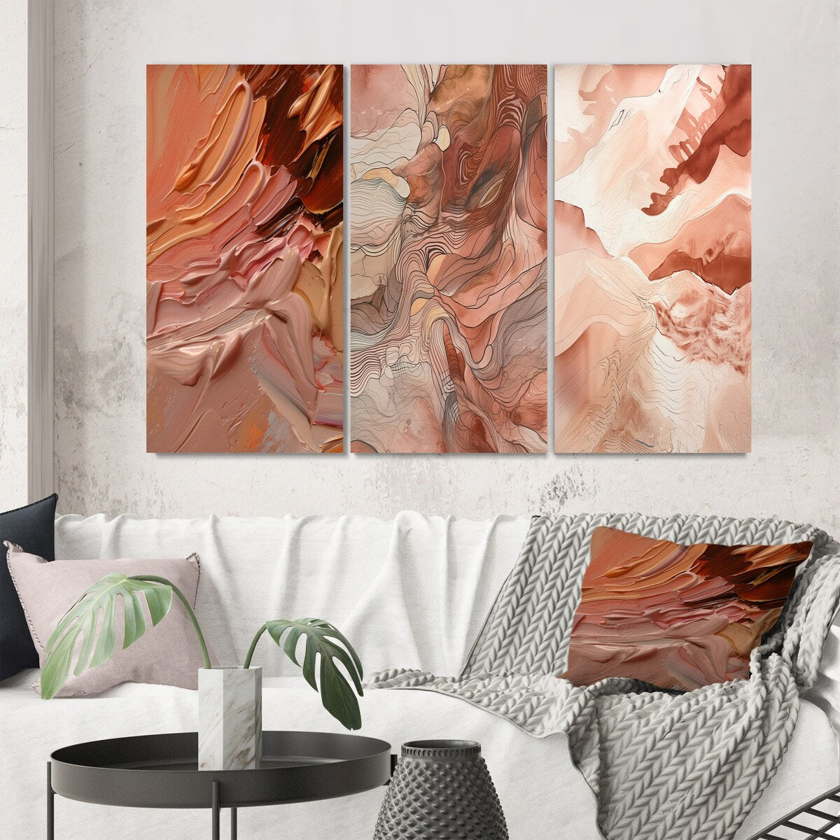 Designart "Chocolate Bliss Abstract Painting" Abstract Painting Wall Art Modern Canvas Set Of 3 For Living Room Decor