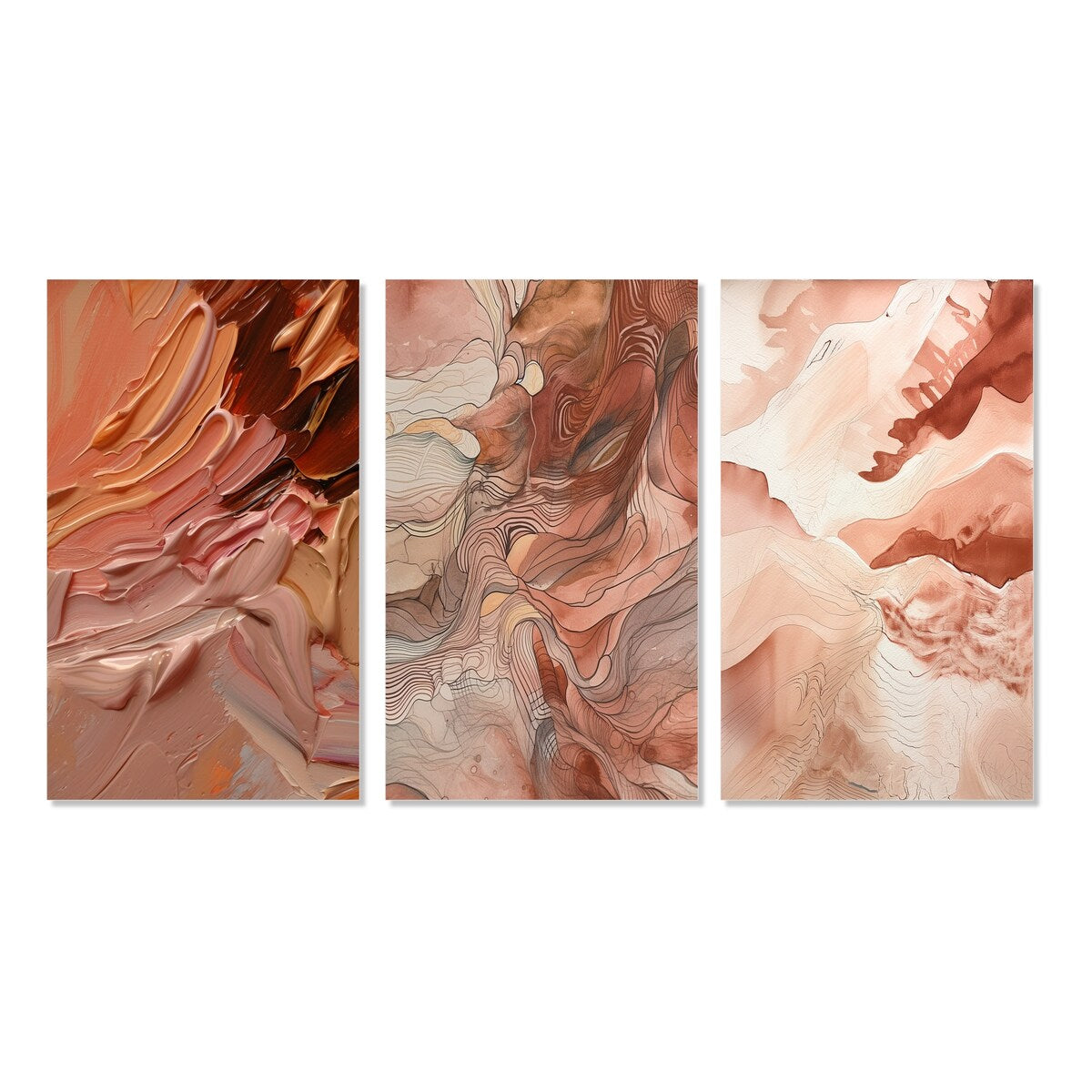 Designart "Chocolate Bliss Abstract Painting" Abstract Painting Wall Art Modern Canvas Set Of 3 For Living Room Decor
