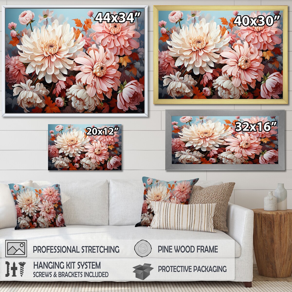 Designart "Chrysanthemums Pink And White Collage " Chrysanthemums Wall Art