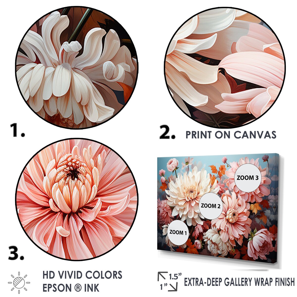 Designart "Chrysanthemums Pink And White Collage " Chrysanthemums Wall Art