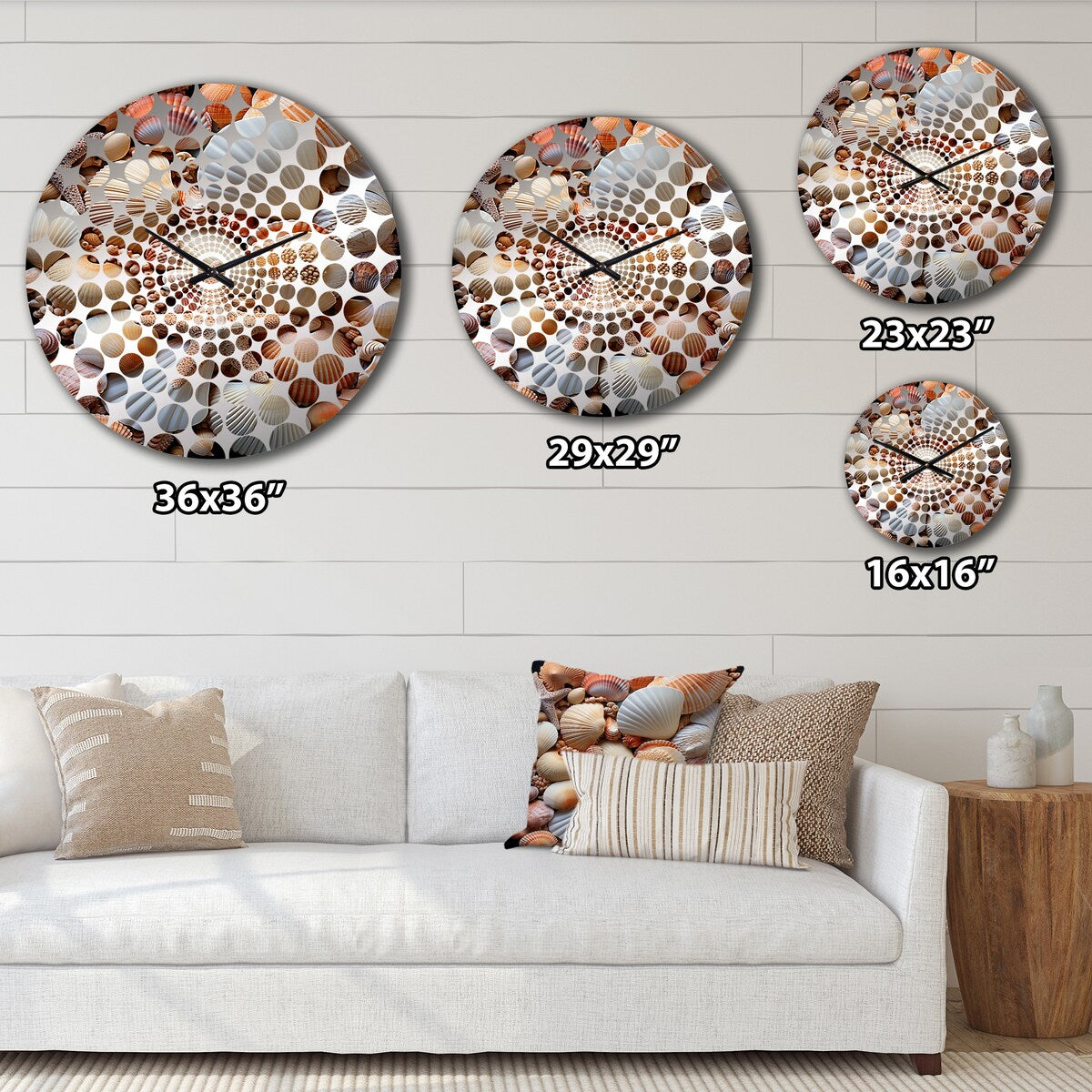 Designart "Classic Seashells By The Sea" Beige Seashell Clocks Modern Oversized Wall Clocks For Bedroom