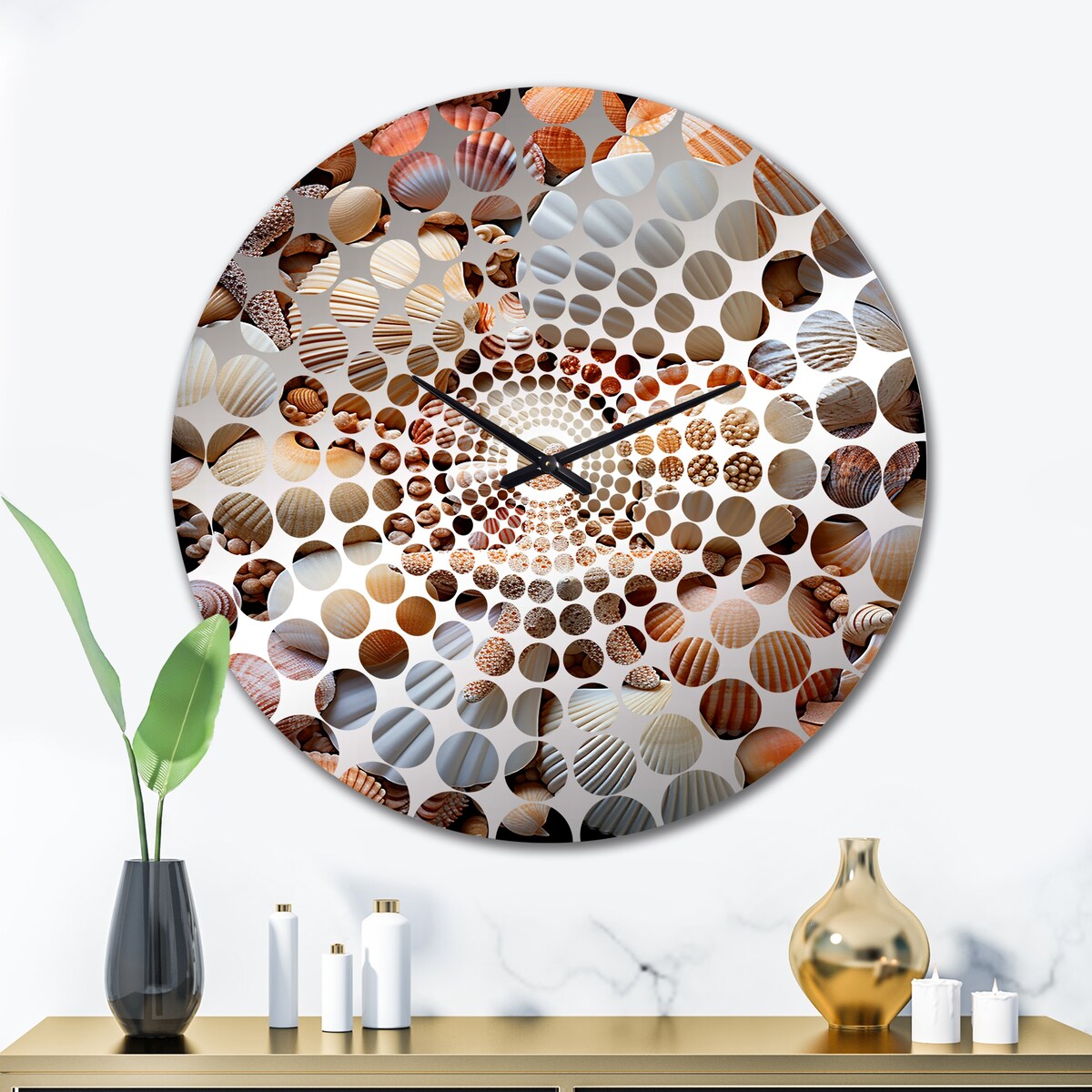 Designart "Classic Seashells By The Sea" Beige Seashell Clocks Modern Oversized Wall Clocks For Bedroom