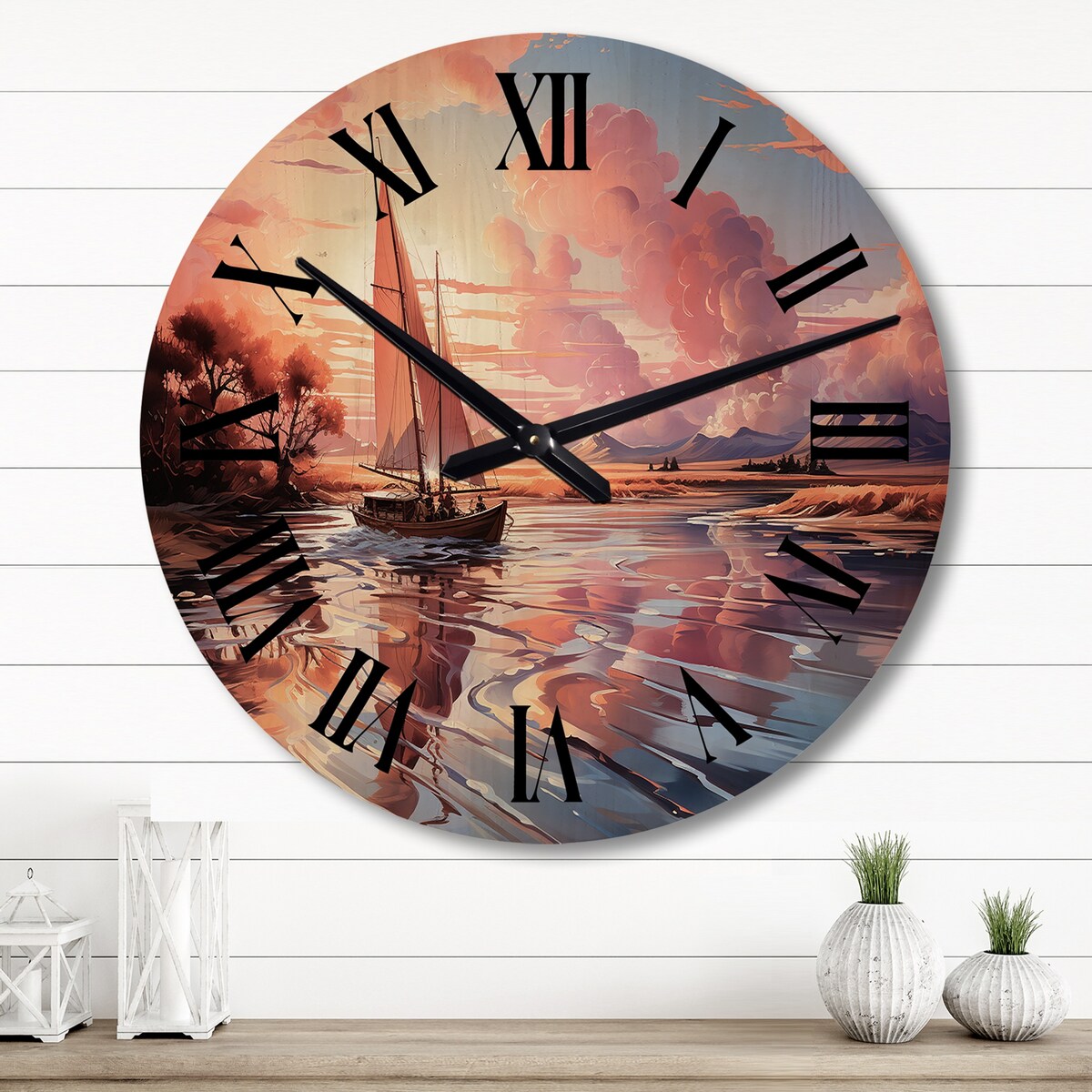 Designart "Clouds Whimsical Wanderers" Nautical & Beach Oversized Wood Wall Clock