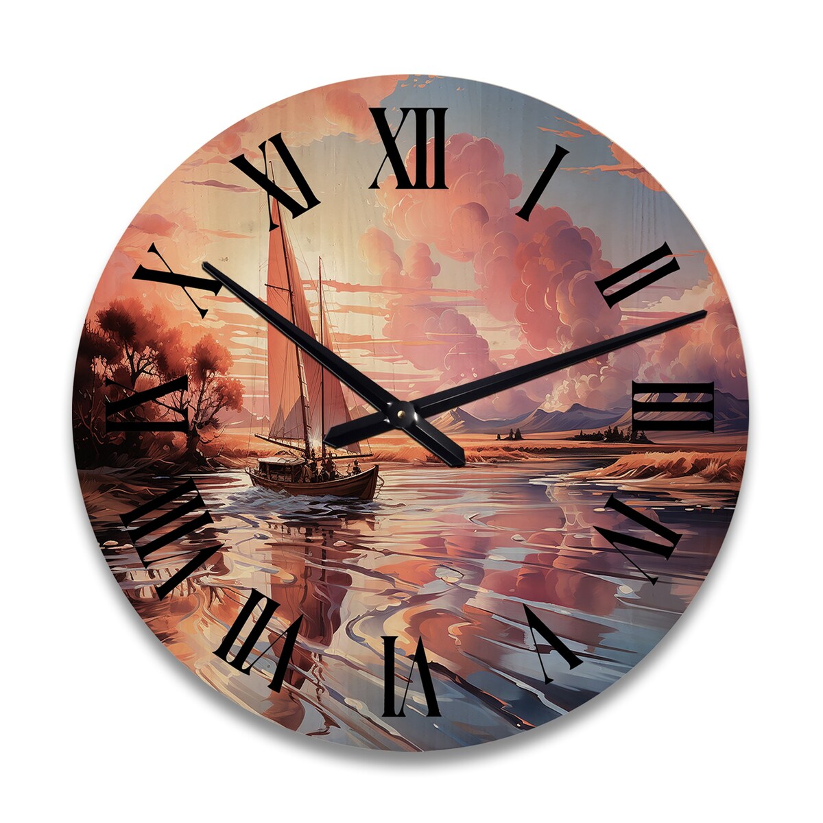 Designart "Clouds Whimsical Wanderers" Nautical & Beach Oversized Wood Wall Clock
