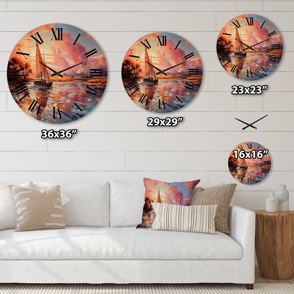 Designart "Clouds Whimsical Wanderers" Nautical & Beach Oversized Wood Wall Clock