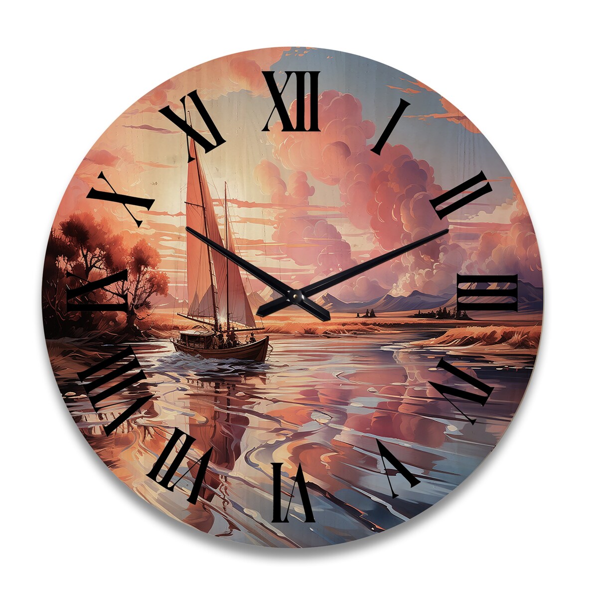 Designart "Clouds Whimsical Wanderers" Nautical & Beach Oversized Wood Wall Clock