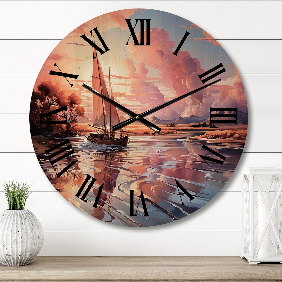 Designart "Clouds Whimsical Wanderers" Nautical & Beach Oversized Wood Wall Clock