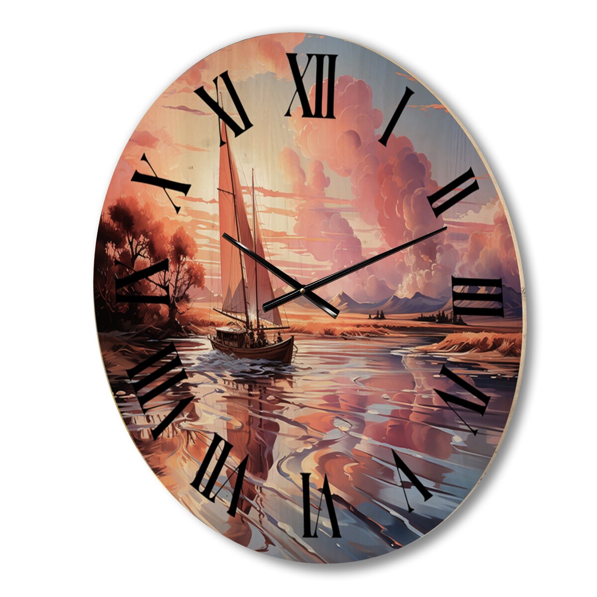 Designart "Clouds Whimsical Wanderers" Nautical & Beach Oversized Wood Wall Clock