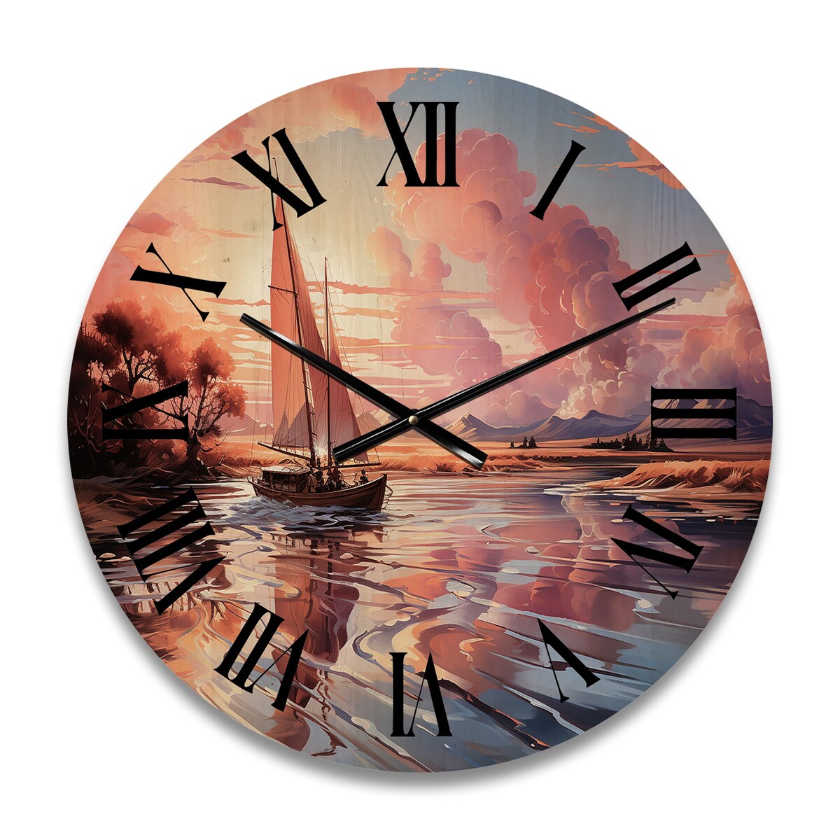 Designart "Clouds Whimsical Wanderers" Nautical & Beach Oversized Wood Wall Clock