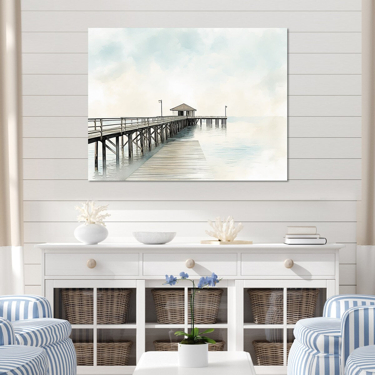Designart "Coastal Pier Minimalism Horizon" Coastal Pier Wall Art