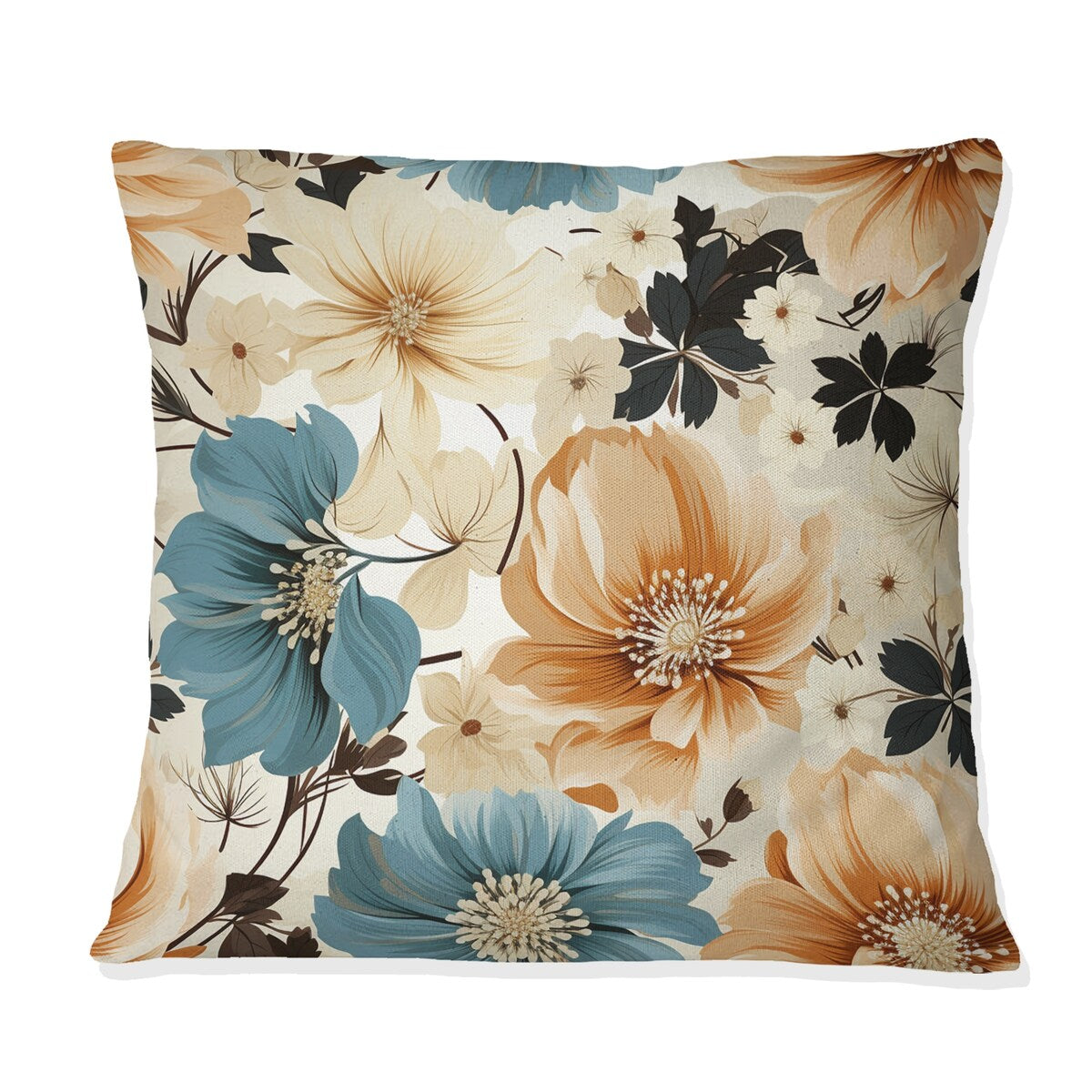 Designart "Coastal Tranquil Florals Collage Unveiled" Floral Printed Throw Pillow