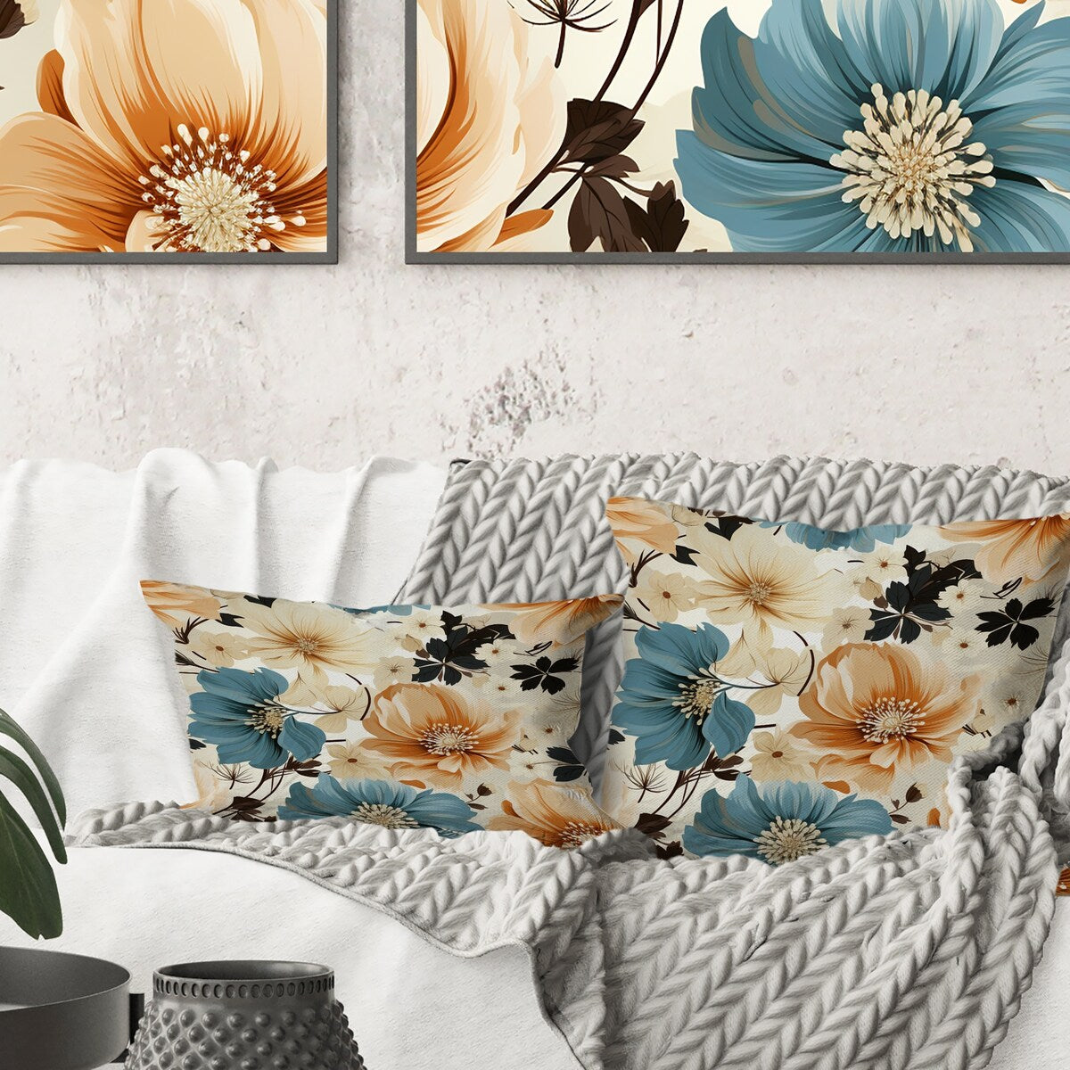 Designart "Coastal Tranquil Florals Collage Unveiled" Floral Printed Throw Pillow