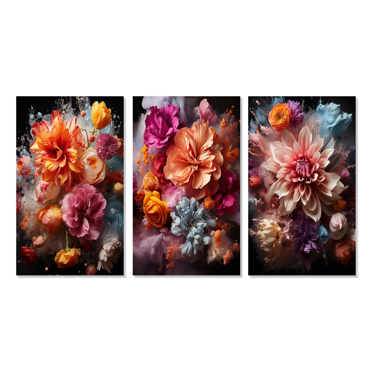 Designart "Collage Of Vibrant Blossoming Dahlia Flowers II" Dahlia Wall Art Set Of 3 - Gallery Wall Set For Home Decor