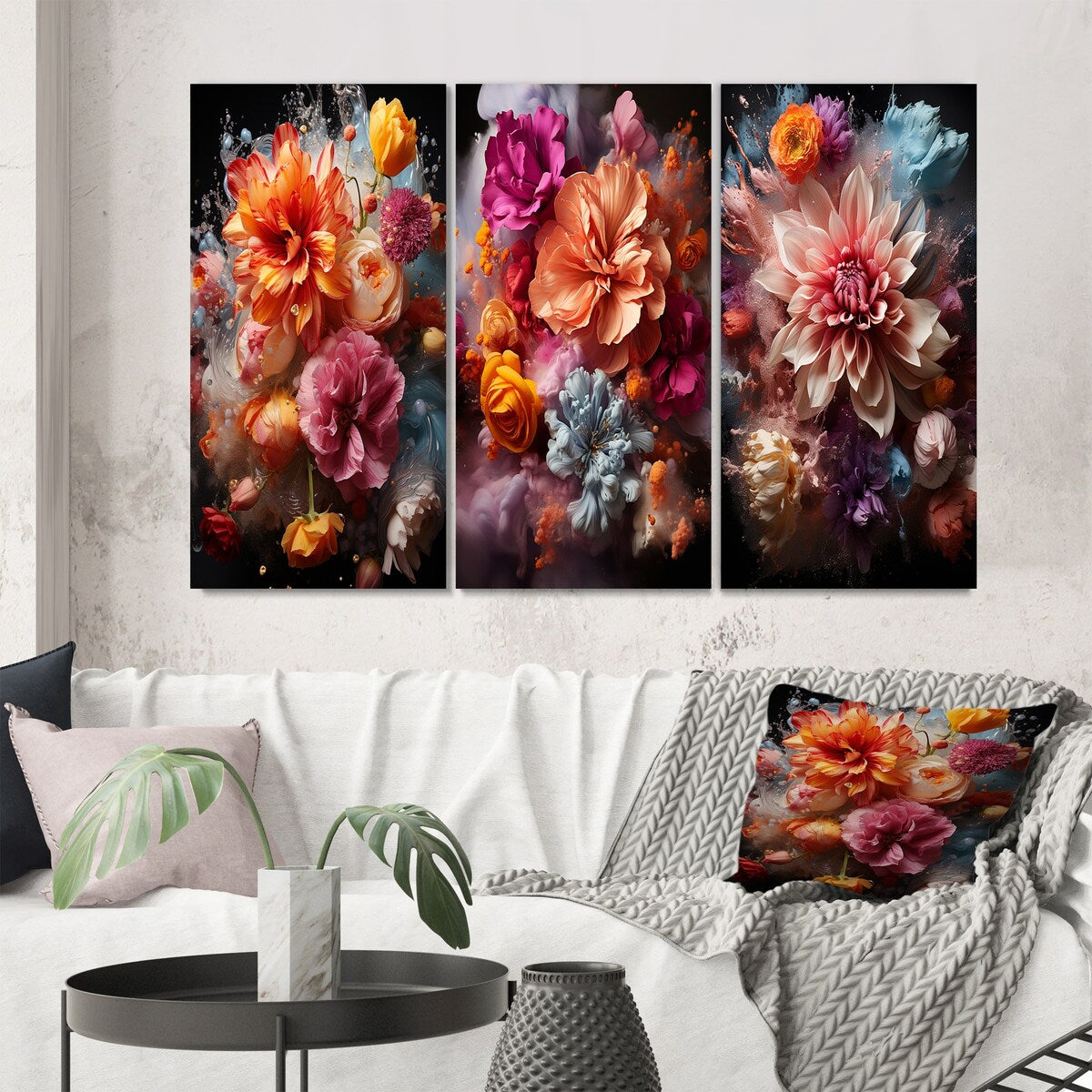 Designart "Collage Of Vibrant Blossoming Dahlia Flowers II" Dahlia Wall Art Set Of 3 - Gallery Wall Set For Home Decor