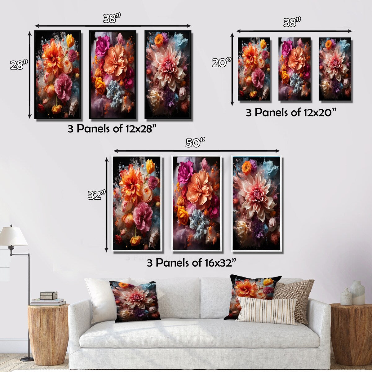 Designart "Collage Of Vibrant Blossoming Dahlia Flowers II" Dahlia Wall Art Set Of 3 - Gallery Wall Set For Home Decor