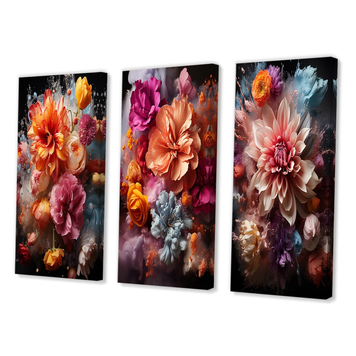Designart "Collage Of Vibrant Blossoming Dahlia Flowers II" Dahlia Wall Art Set Of 3 - Gallery Wall Set For Home Decor